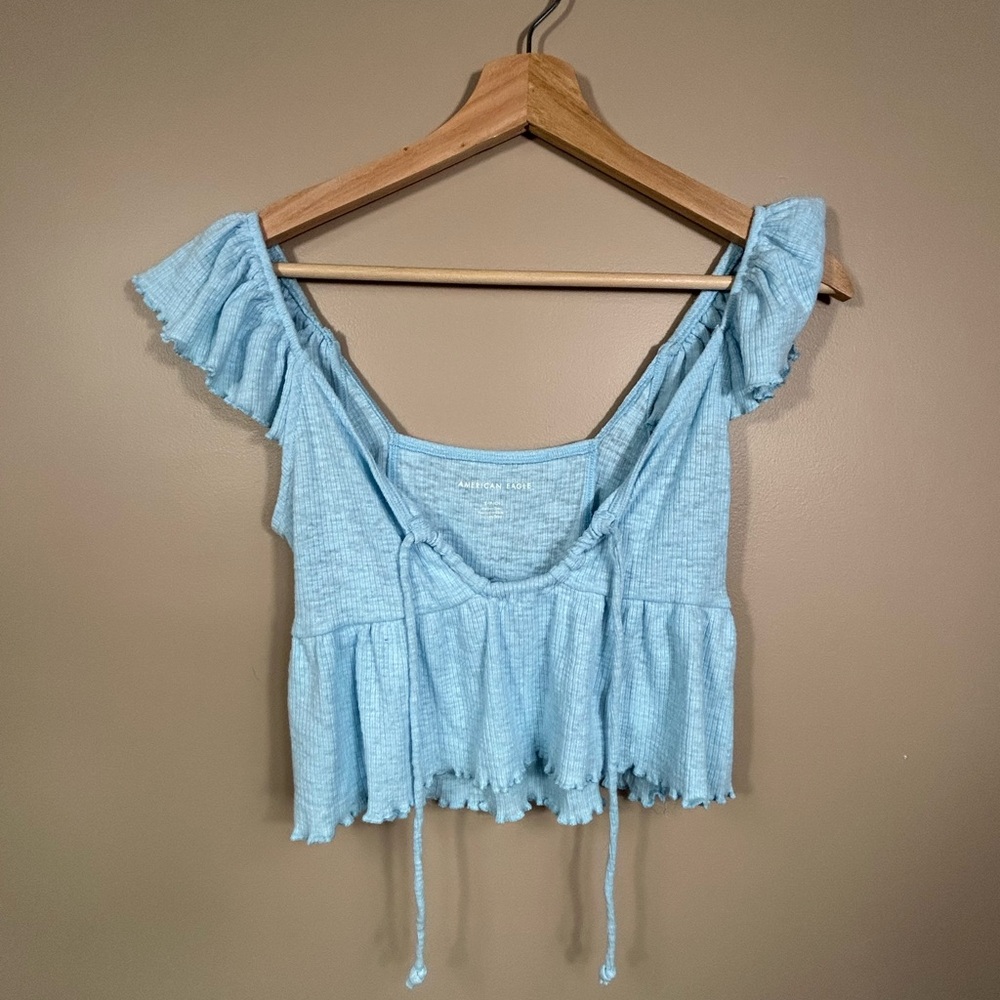Women's Light Blue Ruffle Top